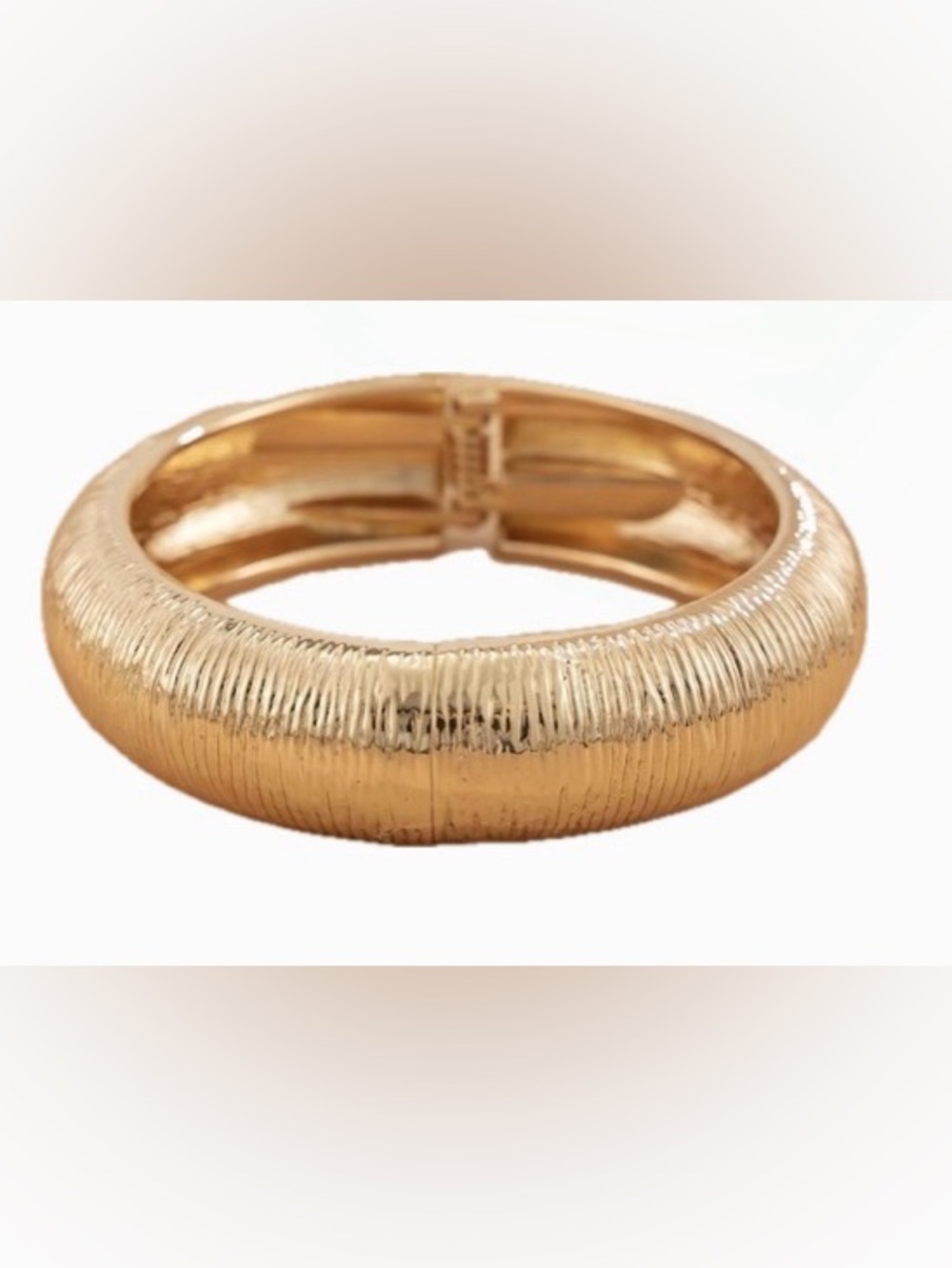 Textured Gold Tone Hinged Bangle Bracelet